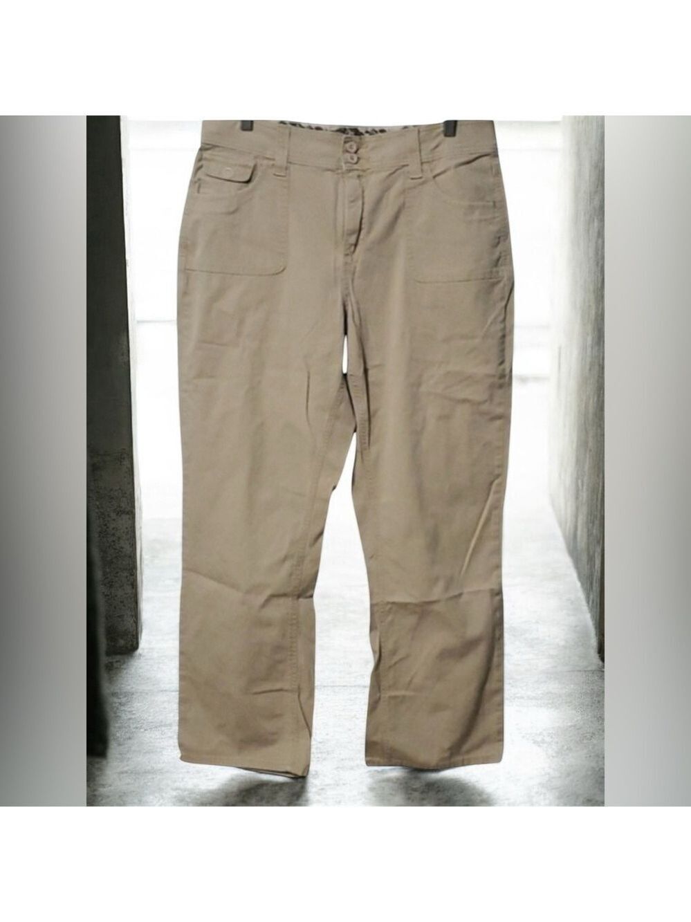 Lee Riders Pants Womens Size 16 Tan Thinner Fabric Comfy Cool‎ Pockets